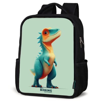 NoBoringSuitcases.com® - Rugzak zwart jongens - Schooltas jongen - NoBoringSuitcases.com® - Rugzak zwart - Schooltas jongen & meisje - Stoere dino met grote ogen - Rugtas voor school - Boekentas kind - Schoolrugzak - Kinderrugzak