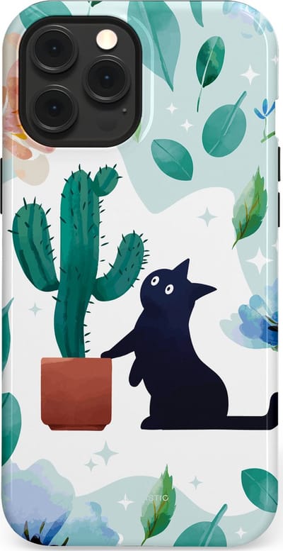 Casetastic hoesje geschikt voor Apple iPhone 12 Pro Max - MagSafe - Dubbellaagse bescherming - Cactuskat - Fashion Case - Lichtgrijs Turquoise Wit Mintgroen