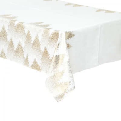 Luxe Kerst Tafelkleed - Tafellinnen - 140 x 360 - Wit  met Goudprint - Polyester - Wasbaar 30 Graden