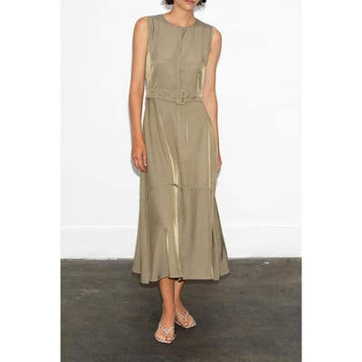 French Connection Celina Cupro Slvlss Cargo Dres Washed Khaki Maat: 10 | Midi Jurken Outlet | Dames | Bruin