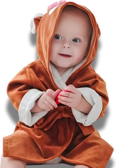 BoefieBoef Hert Bamboe Baby Badjas 0-2 Jaar (85 cm lang max) – Luxe, Superzacht & Hypoallergeen – Eco Kinderbadjas met Dieren Capuchon – Absorberende Peuter Handdoek Jongen & Meisje – Cadeau Zwemles, Carnaval, Verjaardagen of Kraam - Bruin