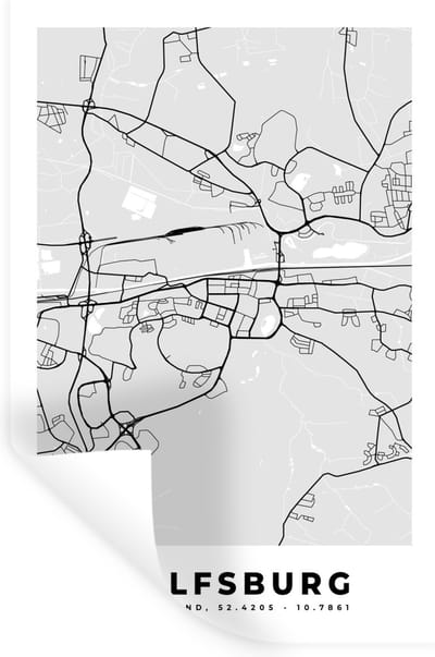 Muurstickers - Sticker Folie - Plattegrond - Wolfsburg - Kaart - Stadskaart - Duitsland - 20x30 cm - Plakfolie - Muurstickers Kinderkamer - Zelfklevend Behang - Zelfklevend behangpapier - Stickerfolie