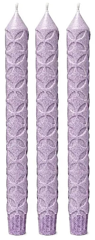 Dinerkaars Bloem des Levens motief stearine paars- 3 stuks - 23 cm x 2.2 cm