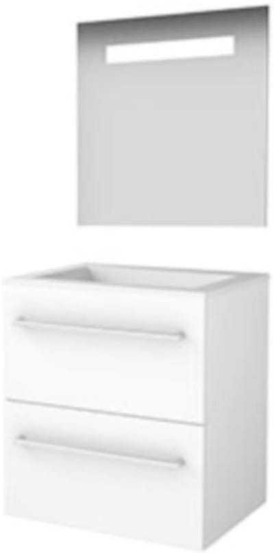 Basic-Line Economic 46 Badkamermeubelset - 60 x 46 cm - Met Grepen - 2 Lades - Acryl Wastafel - Zonder Kraangat - Spiegel met LED Verlichting - Ice White