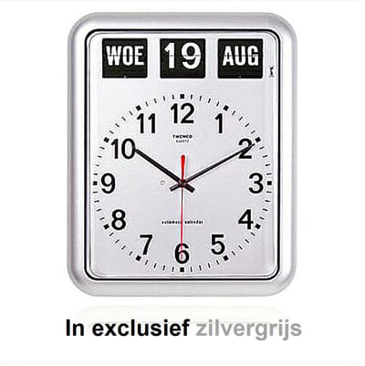 Twemco | Dementieklok | BQ-12A | Zilvergrijs | Volautomatische Wandklok | Extra Groot | Analoog | Op Batterijen | Oriëntatie Klok | Seniorenklok | Kalenderklok