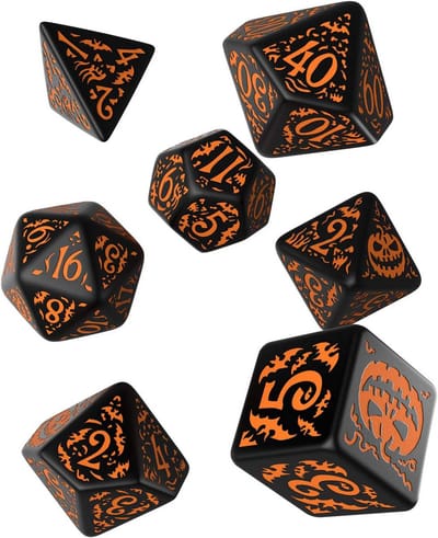 Set van 7 Polyhedrale Dices - Halloween Pompoen Zwart en Oranje voor RPG's en Tabletop Games