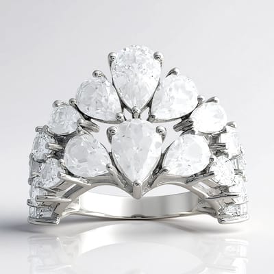 Cavill - Zilveren Ring met Zirkonen Tot 6,1 ct - 925 Sterling Zilver Gerhodineerd - Peervormige Zirkonia's uit Tanzania - Handgemaakt & Elegant