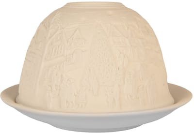 Clayre & Eef Waxinelichthouder Ø 12x8 cm Wit Porselein Huizen