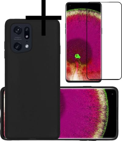 Hoesje - Met Screenprotector - Geschikt voor OPPO Find X5 - Sterk & Shockproof - Back Cover - Siliconen Case - Telefoon Hoes - Zwart