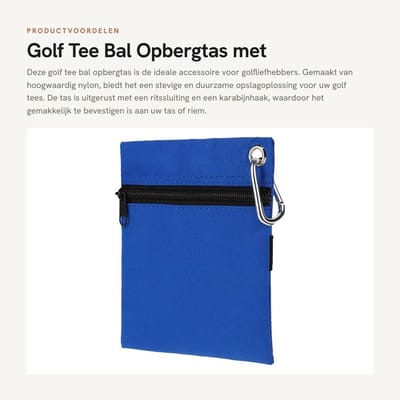 Dailygoods- Golf Tee Opbergtas Duurzaam - Golf Accessoire - Golftas met Ritssluiting - Karabijnhaak - Lichtgewicht - 6 Golf Tees Houder - Golfaccessoires
