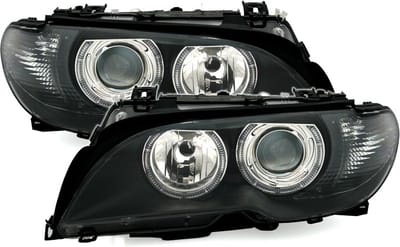 Koplampen dual halo rims BMW E46 04 03-06 COUPE CABRIO ANGEL EYES ZWART