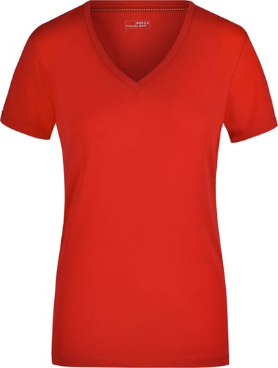 James & Nicholson t-shirt v-hals - dames - rood - stretch - korte mouwen - katoen/elasthan S