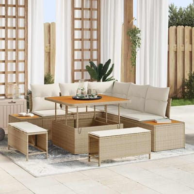 vidaXL - Tuinbank - Set - 8 - st - 7-Aantal - zitplaatsen - Beige - Poly - rattan