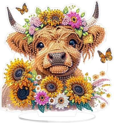 5D Diamond Painting Koe Desktop Decoratie Kinderen Volwassenen Diamond Painting Tafel Decoratie Set DIY Bloem Diamant Painting Foto's Knutselset voor Cadeau Meisjes 7-12 jaar Wanddecoratie