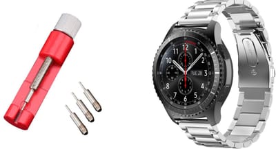 Strap-it Stalen schakel band 22mm + Toolkit - RVS band geschikt voor Samsung Galaxy Watch 46mm / Galaxy Watch 3 45mm / Gear S3 Classic & Frontier - Amazfit GTR 47mm / GTR 2 / GTR 3 - Pro - OnePlus Watch - zilver