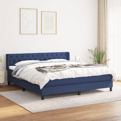 vidaXL - Boxspring - met - matras - stof - blauw - 160x200 - cm
