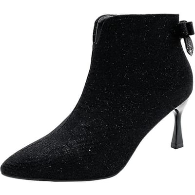 Schoenen voor Dames Hoge Kwaliteit Lente en Herfst Dameslaarzen Effen Kleur Paillettenstof Puntige Neus Rits Zapatillas De Mujer 40