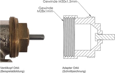 Metalen Adapter voor Elektronische Radiatorthermostaten, 230 V, M28 x 1,0 mm
