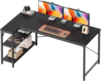 L-vormig Bureau met Omkeerbare Opbergplanken - Hoekbureau voor Thuiswerkplek en Gaming - 140 cm, Zwart