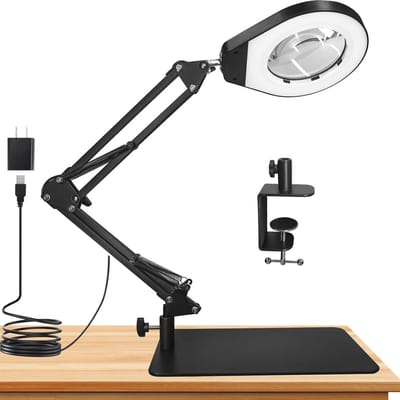 Vergrootlamp met Statief en Klem, 10,5 cm, 5-voudige Loep, Dimbare Verlichting