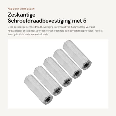 Dailygoods- Afstandhouder 5 Stuks - Zeskantige Schroefdraadbevestiging - Koolstofstaal - Gegalvaniseerd - M12 - Corrosiebestendig - Moeren
