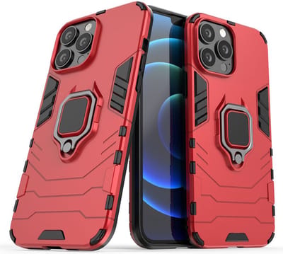 MobyDefend Hoesje - Geschikt voor iPhone 13 Pro Max - Dubbelgelaagde Pantsercase Met Standaard - Rood