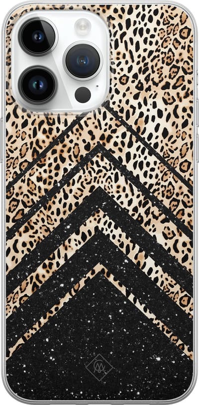 Casimoda® hoesje - Geschikt voor iPhone 14 Pro Max - Chevron Luipaard - Siliconen/TPU telefoonhoesje - Backcover - Luipaardprint - Zwart