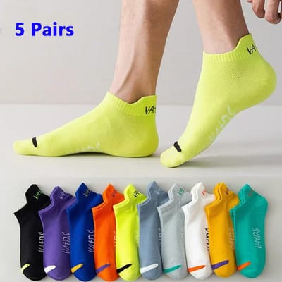 5 Paar Heren Felgekleurde Enkelsokken Ademend Modieus Casual Streetstyle Deodoriserend Onzichtbaar Reizen Hardloopsokken one size yellow