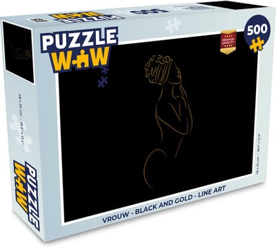 Puzzel Vrouw - Black and gold - Line art - Legpuzzel - Puzzel 500 stukjes