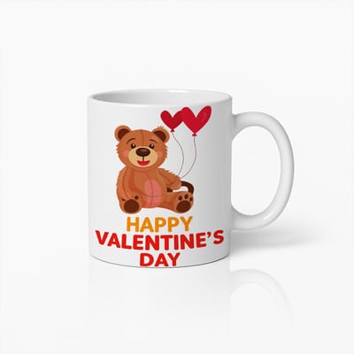 Happy Valentine’s Day Mok – 330ml Schattige Teddybeer Koffiemok met Hart Ballonnen – Romantisch Cadeau voor Haar of Hem