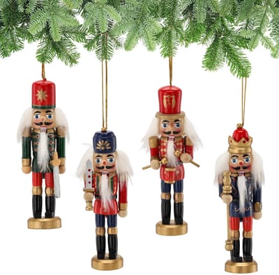 Set kerstversieringen HOUTEN SOLDAATJES 12,5 cm, kerstboomhangers SET 4 stuks