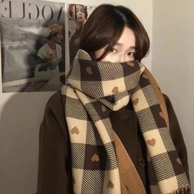 WTEMPO Dames Herfst Winter Zoet Koudebestendig Sjaals Retro Elegant Ruit Klein Liefdespatroon Bedrukt Kerst Nieuwjaar Warm Warme Kwastsjaals Cadeaus 60*200cm kaki