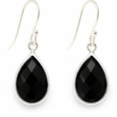 Zilveren dames oorbellen - oorhangers teardrop - half-edelsteen - druppel hanger - zwarte onyx - 925 silver