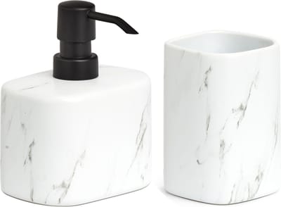 Zeller badkamer accessoires set - keramiek - marmer look - wit