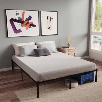 Metalen Bedframe - Houten Lattenbodem - Slaapkamer Meubel - Ruimtebesparend Design - 160x200 cm - Zwart