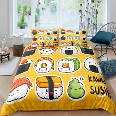 Sushi Dekbedovertrek Sets Voor Kinderen Jongens Meisjes Lichtgewicht Dons Dekbedovertrekken Slaapkamer Decoratie 2 Kussenslopen 1 Dekbedovertrek Geen Dekbed EU Single(135*200cm)3pcs
