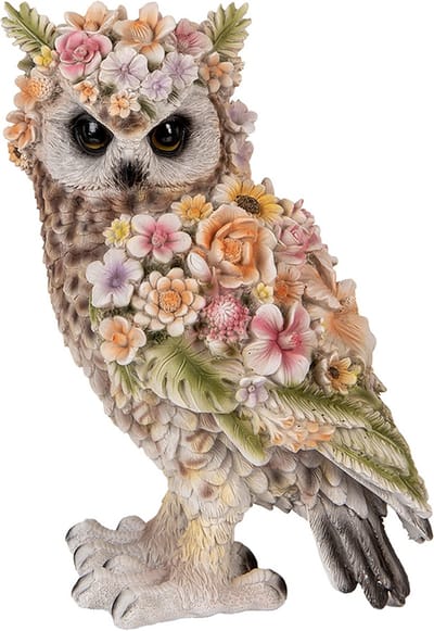 Clayre & Eef Decoratie Beeld Uil 21x18x31 cm Bruin Kunststof Bloemen