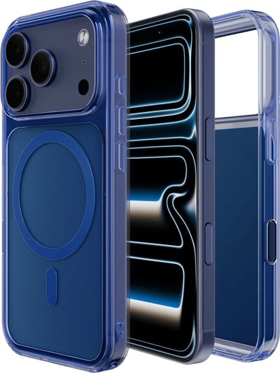 Reovo - Hoesje Geschikt voor iPhone 17 Pro - Geschikt voor MagSafe - Transparant - Donker Blauw - anti-val technologie