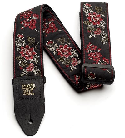 Ernie Ball Classic Jacquard - Gitaarriem - Red Rose - Polypropeen - Leren Uiteinden - Verstelbaar 104-182 cm - Breedte 5 cm