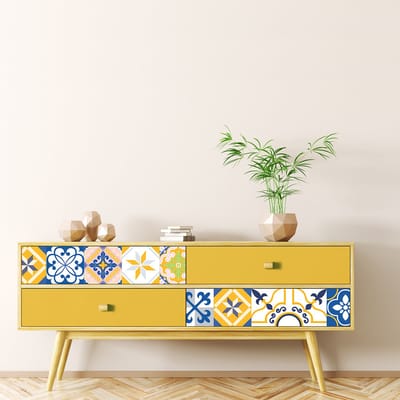 Meubeldecoratiestickers - Zelfklevende stickers voor keuken en woonkamer - 24 ALIZEA cementtegel meubelstickers - 24 stickers 10x10cm
