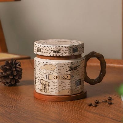 Mug en Céramique Rétro Créatif Tasse à Boire Célébrité Internet Haut de Gamme Souvenir de Luxe Léger avec Couvercle Tasse à Café Tasse Personnalisée 400ML