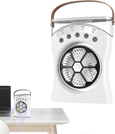 Aircooler - Ventilator - Bureauventilator – Oplaadbare tafelventilator met vernevelingsfunctie, 180 graden oscillatie en koelstanden voor warm weer, de slaapkamer of de studeerkamer - luchtkoeler（wit）