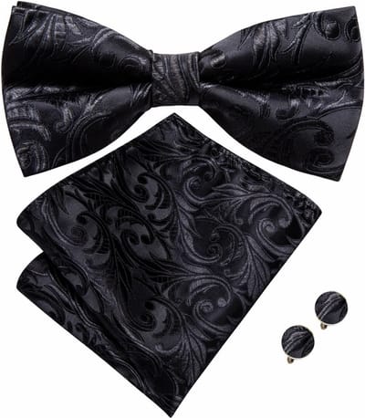 Fako Fashion - Vlinderstrik, Pochette & Manchetknopen - Vlinderdas - Strikje - Pochet - Paisley Zwart