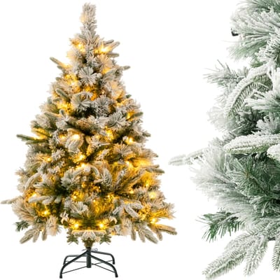 COSTWAY Kunstkerstboom met sneeuw en verlichting, 136 cm dennenboom met 150 warm-witte ledlampen, 384 gemengde takken, kerstboom, kunstboom voor Kerstmis voor thuis, groen