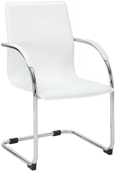CLP Noeleen Sledestoel - Eetkamerstoel - Met armleuningen - Chroom frame - Comfortvulling - 150 kg draagkracht - Modern - Kunstleer - Kunstleer (PVC)/wit