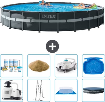 Intex Rond Ultra XTR Frame Zwembad - 732 x 132 cm - Inclusief Pomp - Ladder - Grondzeil - Afdekzeil Onderhoudspakket - Filterzand - Stofzuiger - Voetenbad