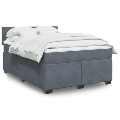 vidaXL - Boxspring - met - matras - fluweel - donkergrijs - 140x190 - cm