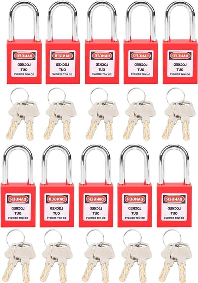 Complete Set van 10 Veiligheidssloten, 38mm Nylon Hangsloten met Isolatie Technologie, Ideaal voor LOTO en Beveiliging