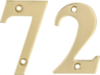 AMIG Huisnummer 72 - massief messing - 10cm - incl. bijpassende schroeven - gepolijst - goudkleur