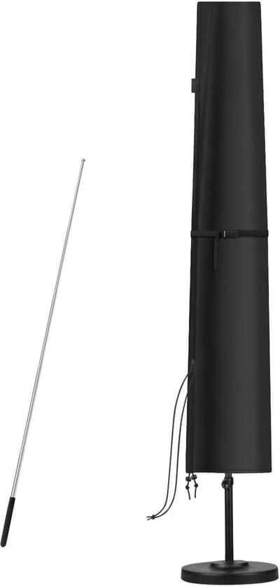 Dailygoody - Beschermhoes voor parasol - Waterdichte parasolhoes - Inclusief telescoopstang - Zwart - Afdekhoes voor tuinparasol - Geschikt voor Ø 300...